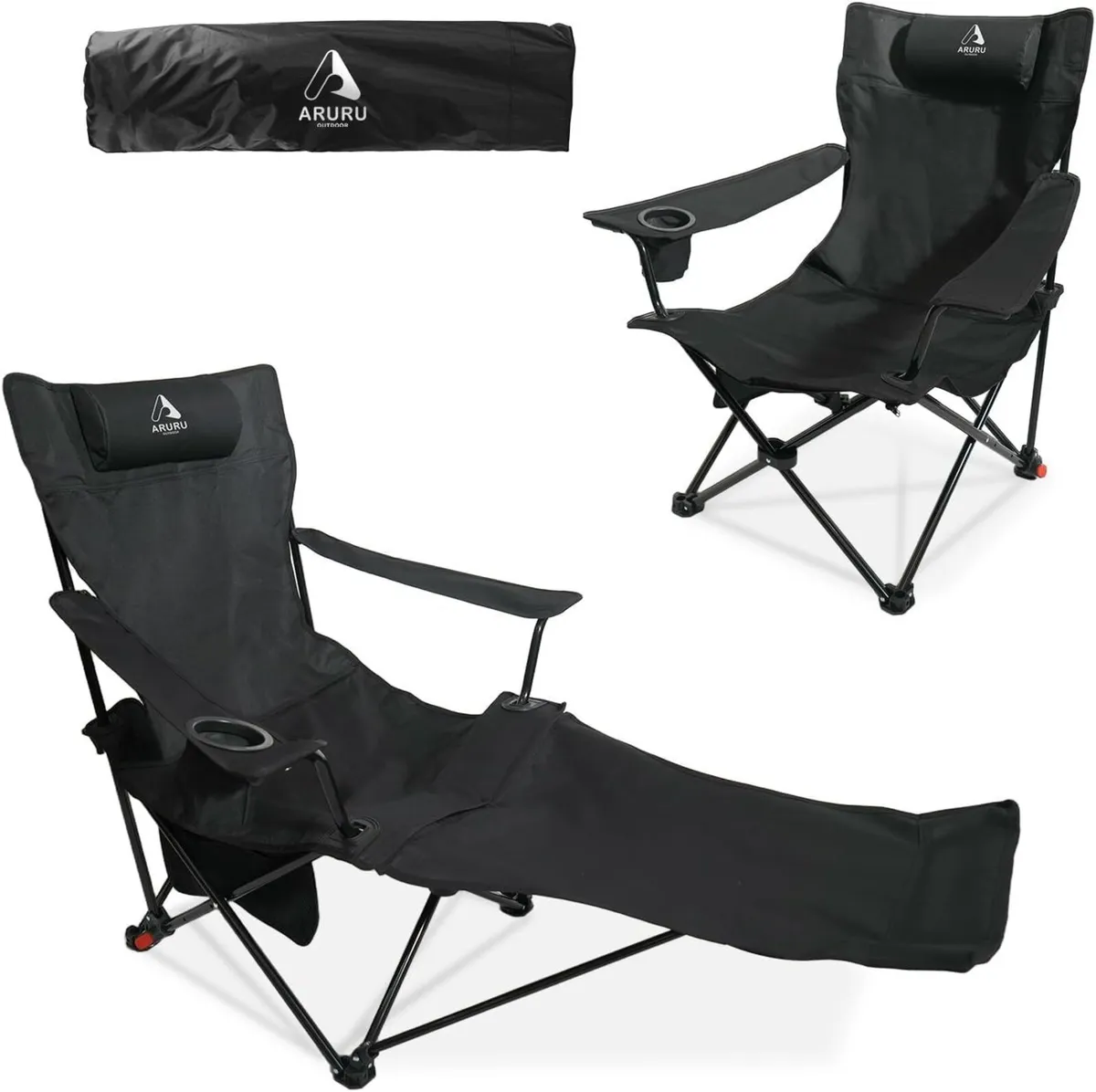 2-in-1 Reclining Camping Chair Portable Folding - Image 1