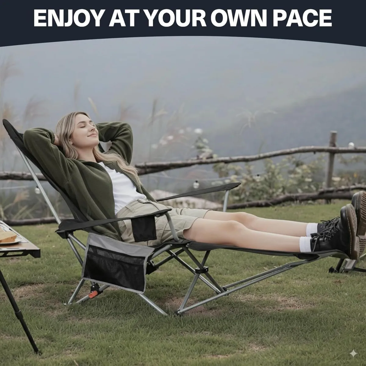 2-in-1 Reclining Camping Chair Portable Folding - Image 3