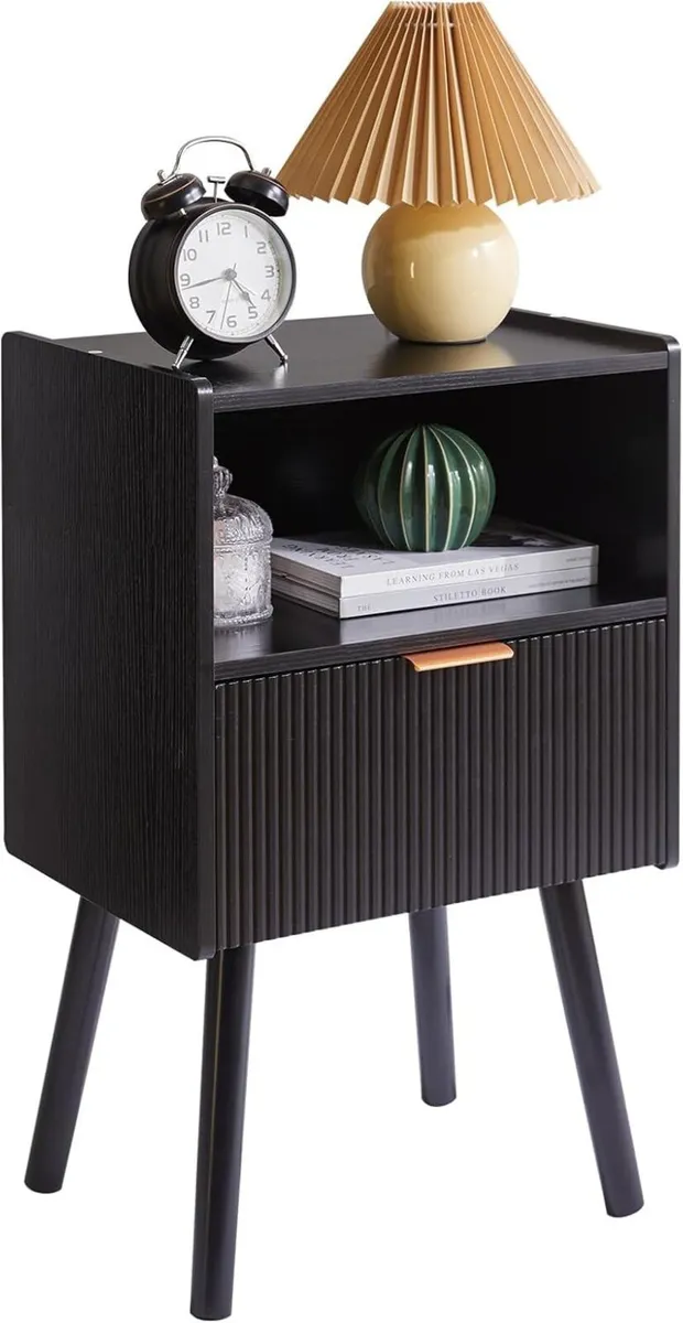 Modern Nightstand with Drawer Bedside Tables Mid - Image 1