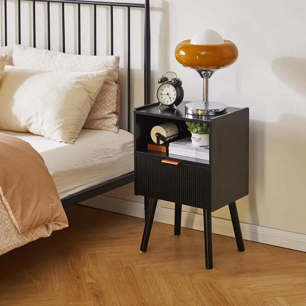 Modern Nightstand with Drawer Bedside Tables Mid - Image 2
