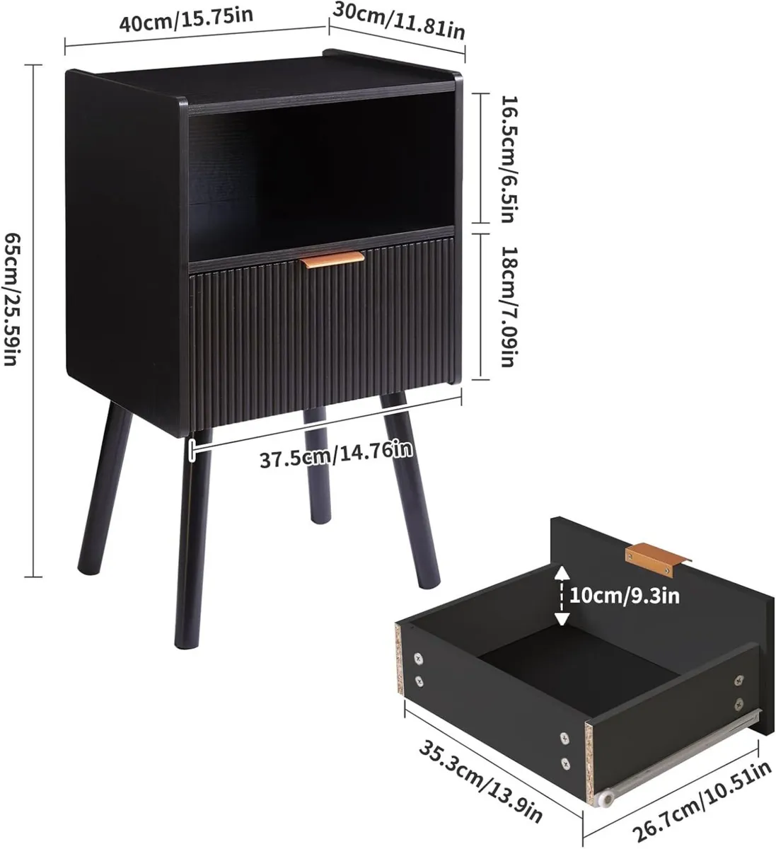 Modern Nightstand with Drawer Bedside Tables Mid - Image 3
