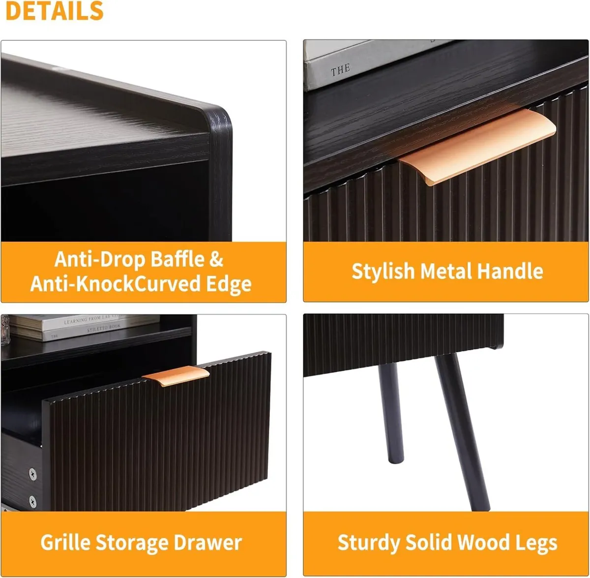 Modern Nightstand with Drawer Bedside Tables Mid - Image 4