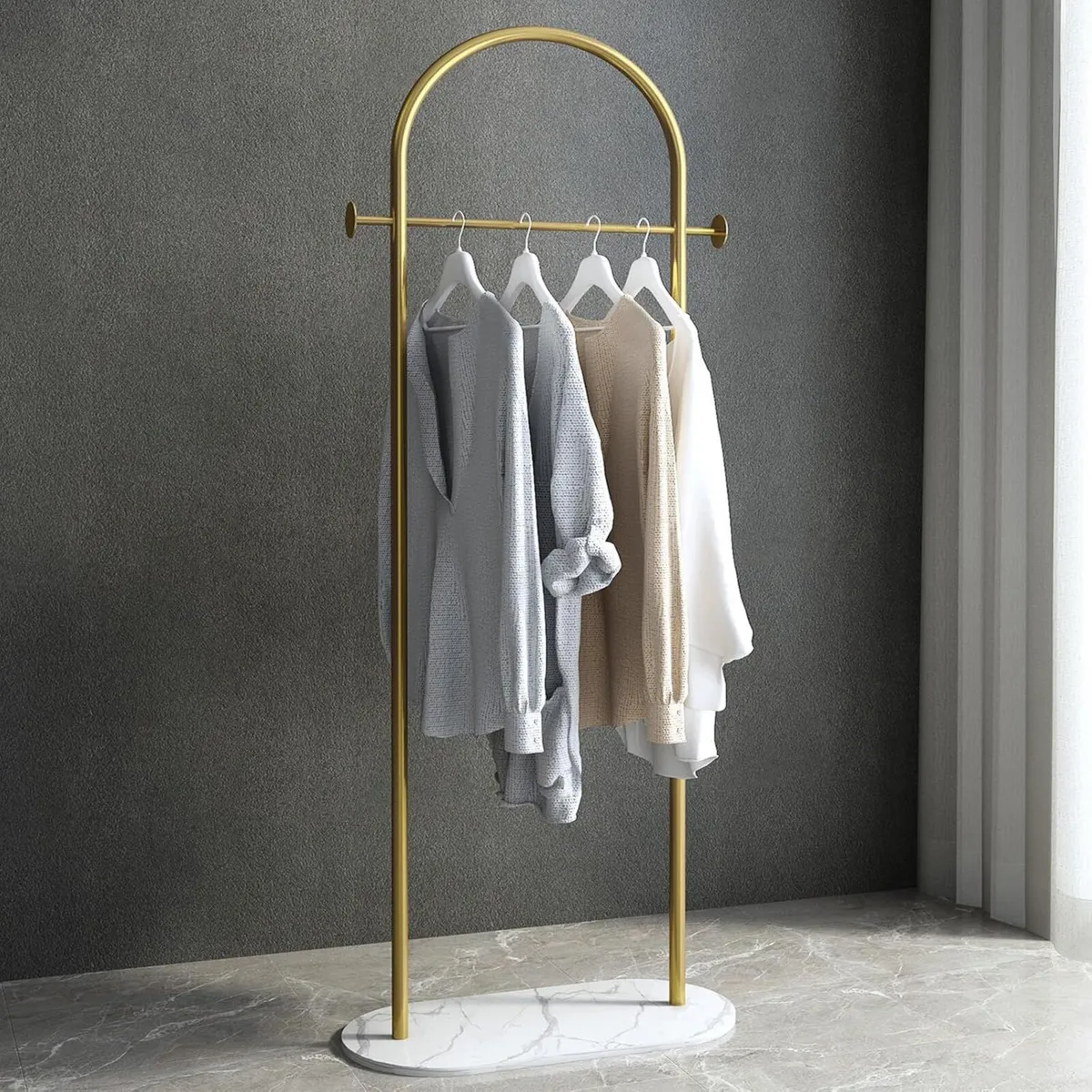 Small clothes rail Gold Clothing Rack with Marble - Image 1