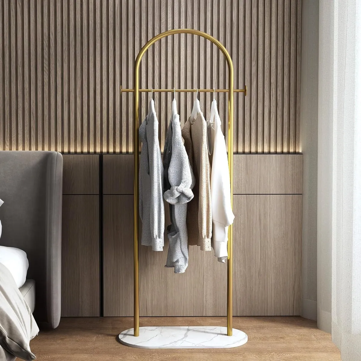 Small clothes rail Gold Clothing Rack with Marble - Image 4