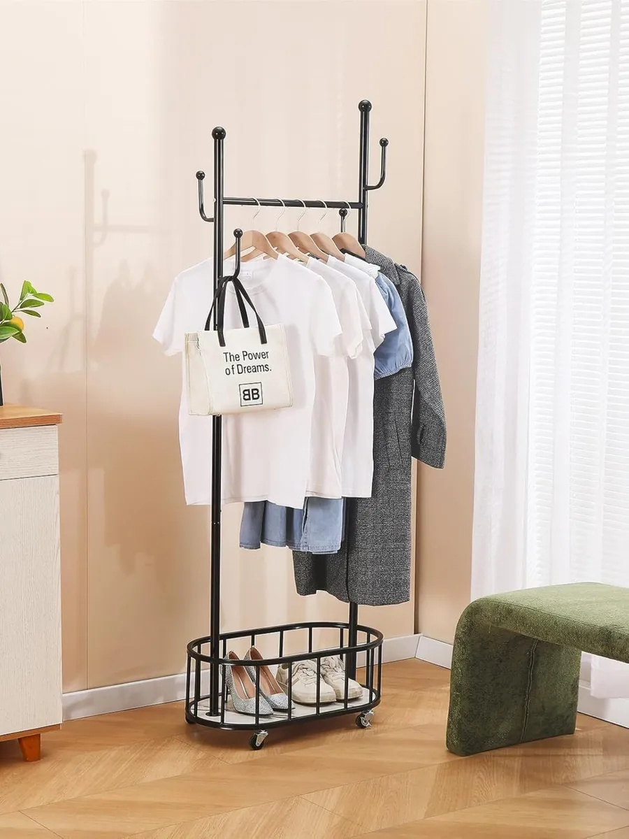 Metal Clothing Rack with Wheels Rolling Clothes - Image 1