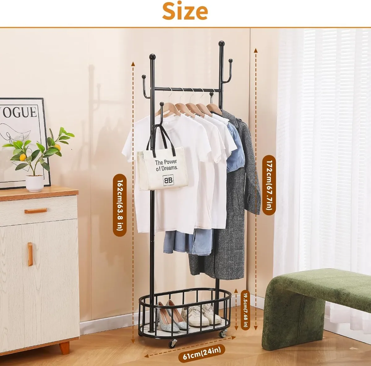 Metal Clothing Rack with Wheels Rolling Clothes - Image 2