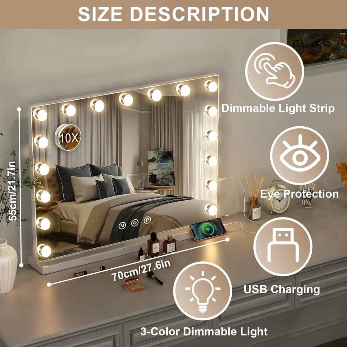 Hollywood Vanity Mirror with Lights Large Makeup - Image 2
