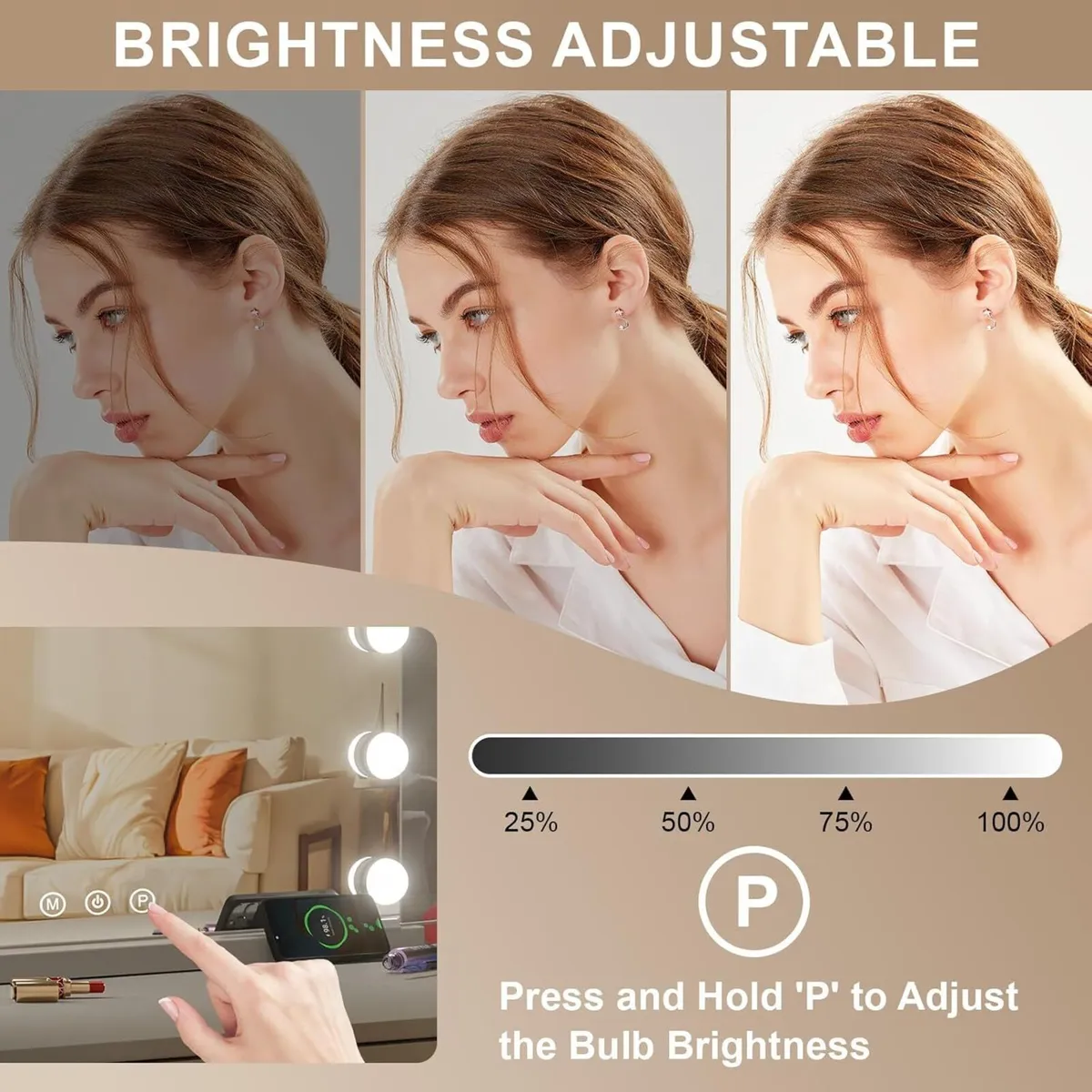 Hollywood Vanity Mirror with Lights Large Makeup - Image 4