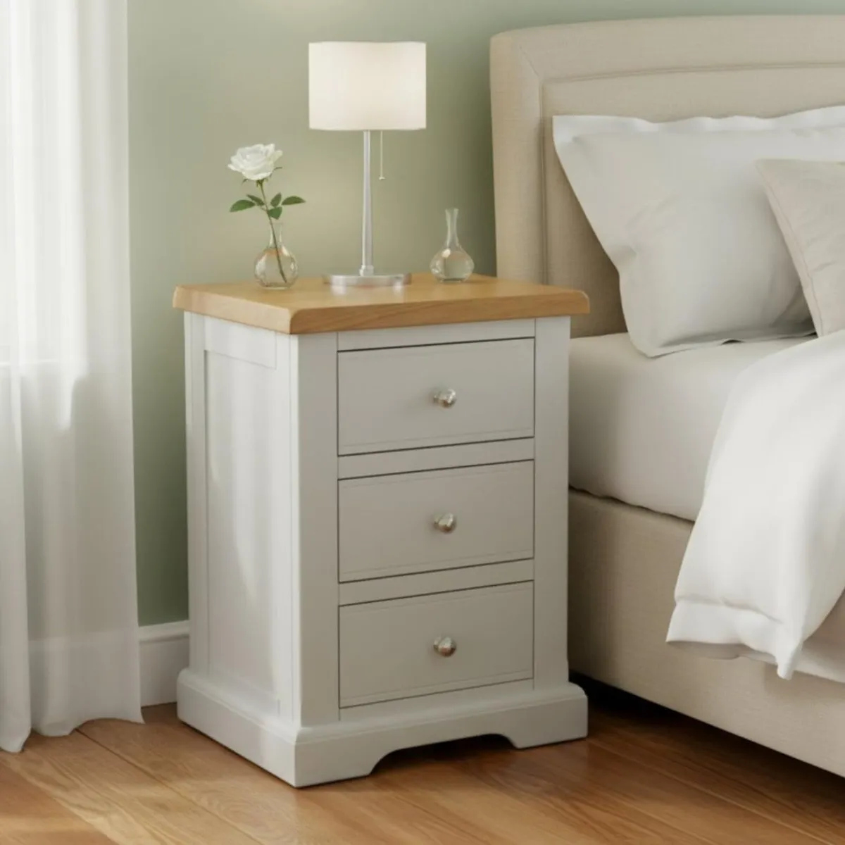 urniture XL Painted Grey Bedside Table Nightstand - Image 1