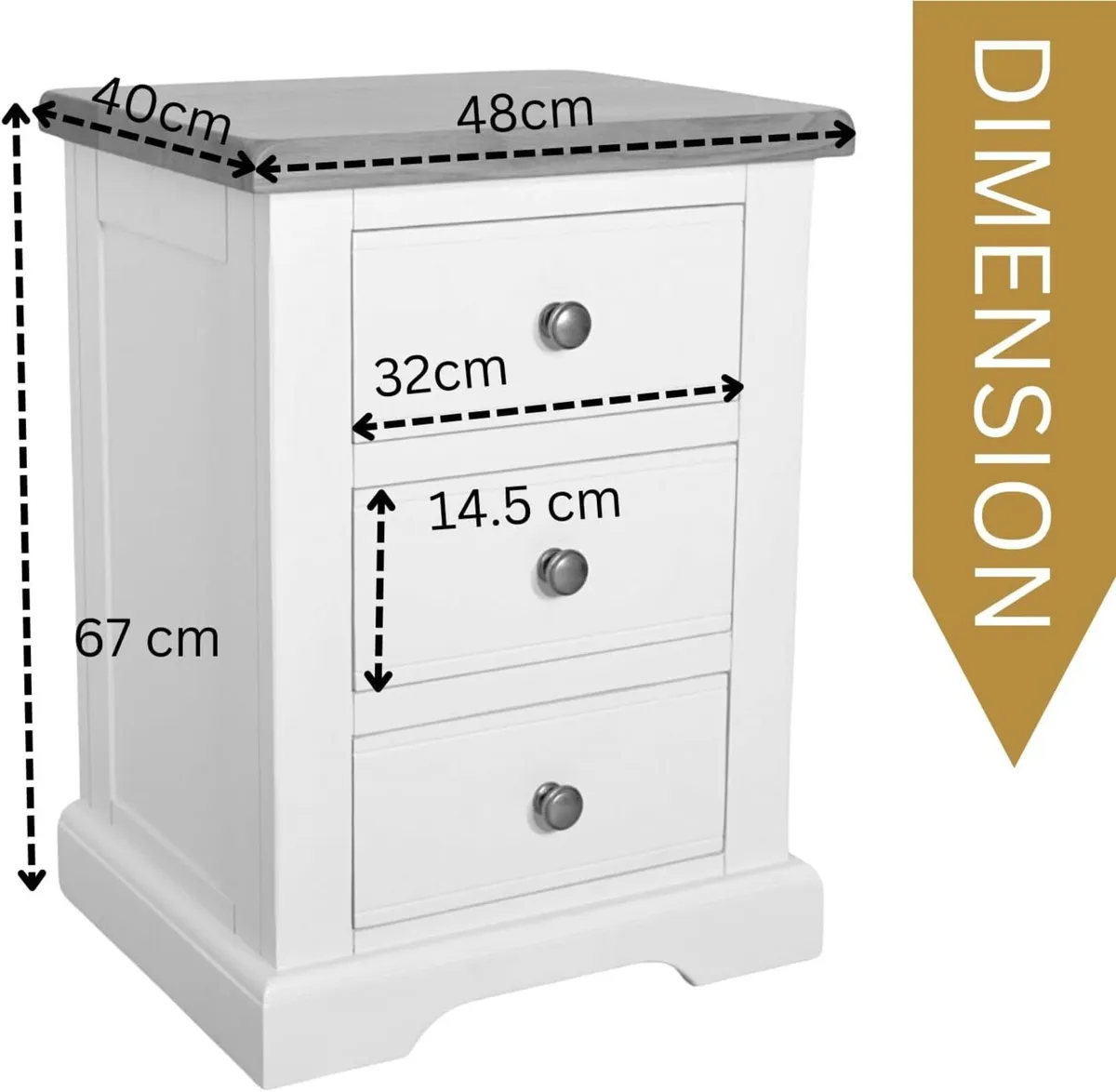 urniture XL Painted Grey Bedside Table Nightstand - Image 2