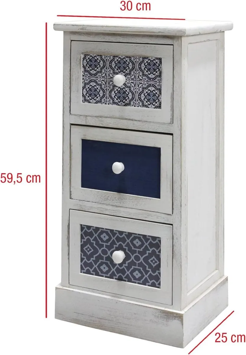 Chest of Drawers Bedside Table 3 Wood White Gray - Image 3
