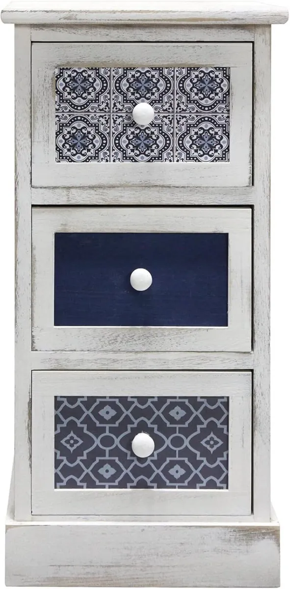 Chest of Drawers Bedside Table 3 Wood White Gray - Image 1