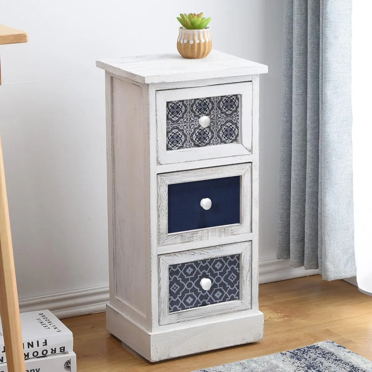 Chest of Drawers Bedside Table 3 Wood White Gray - Image 4