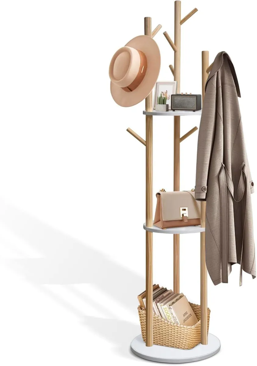165CM Wooden Coat Rack Freestanding with 3 - Image 1