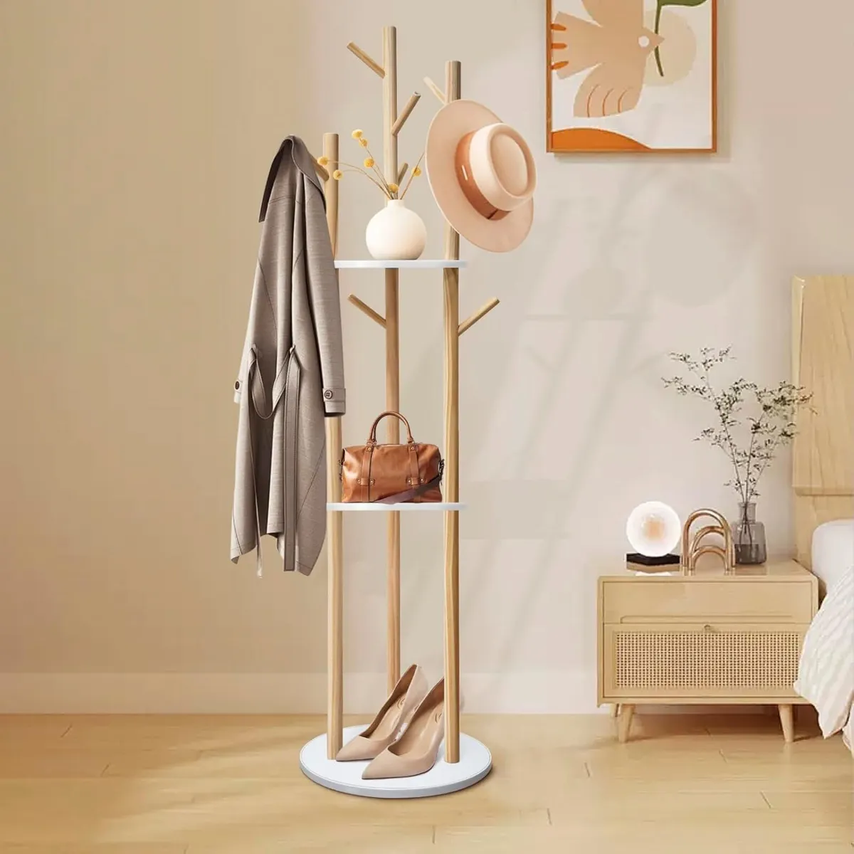 165CM Wooden Coat Rack Freestanding with 3 - Image 2