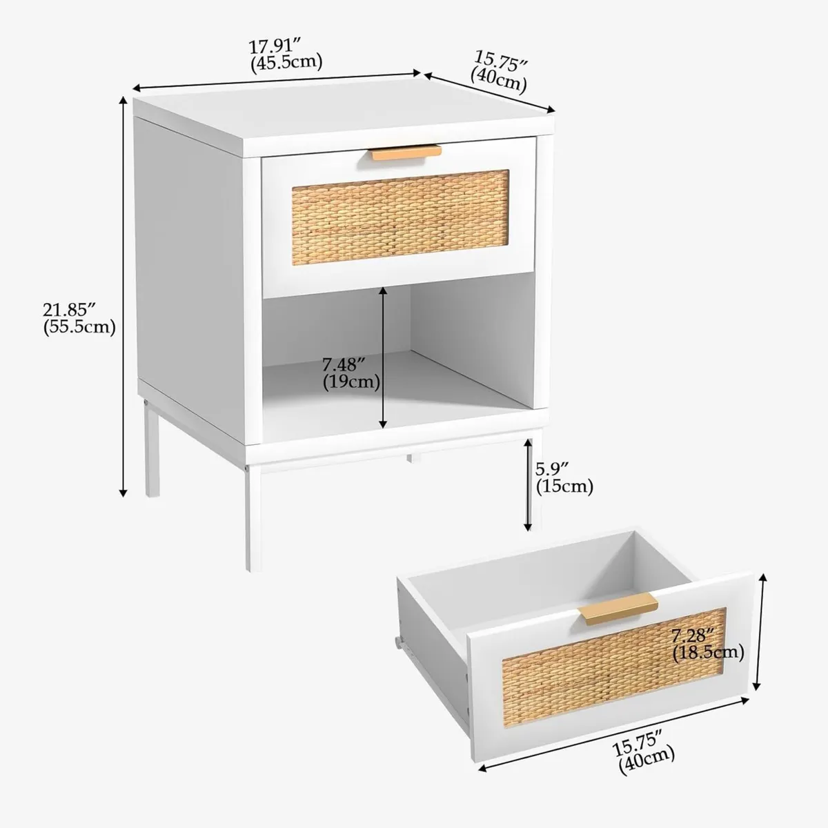 White Bedside Table Set of 2 Boho Nightstand with - Image 2