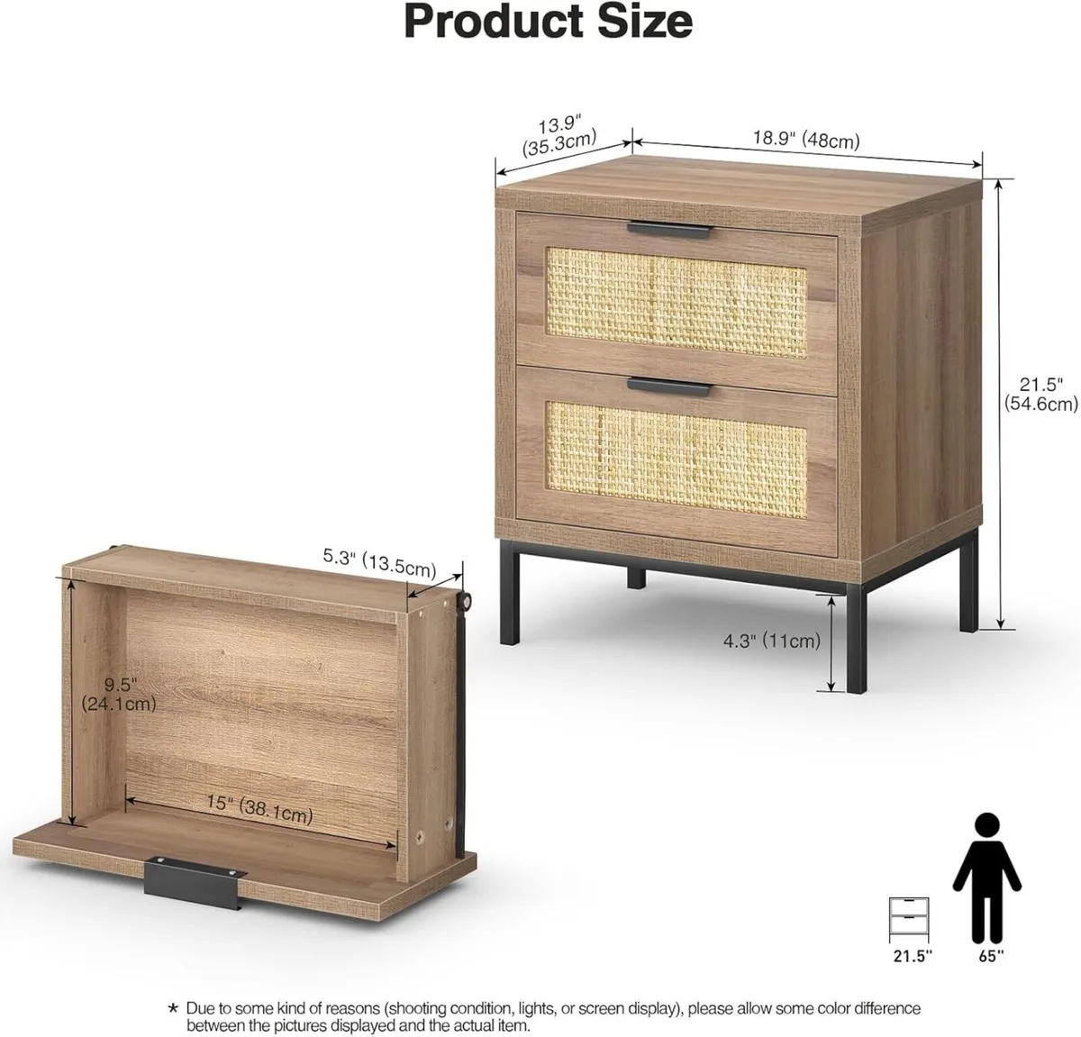 bedside table with 2 Drawers - Rattan Night Stand - Image 2
