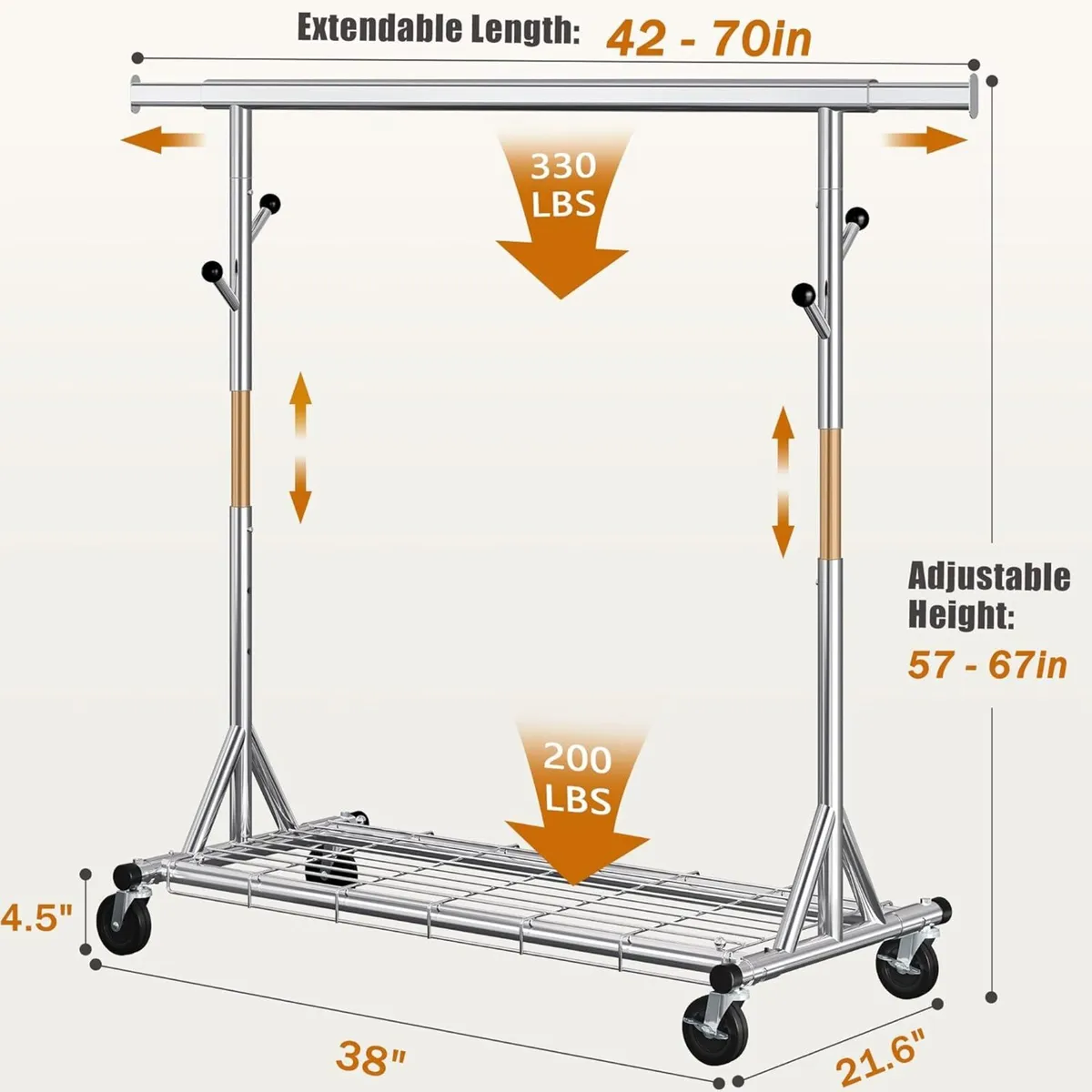 Heavy Duty Clothes Rack Load 530 lbs Metal - Image 3
