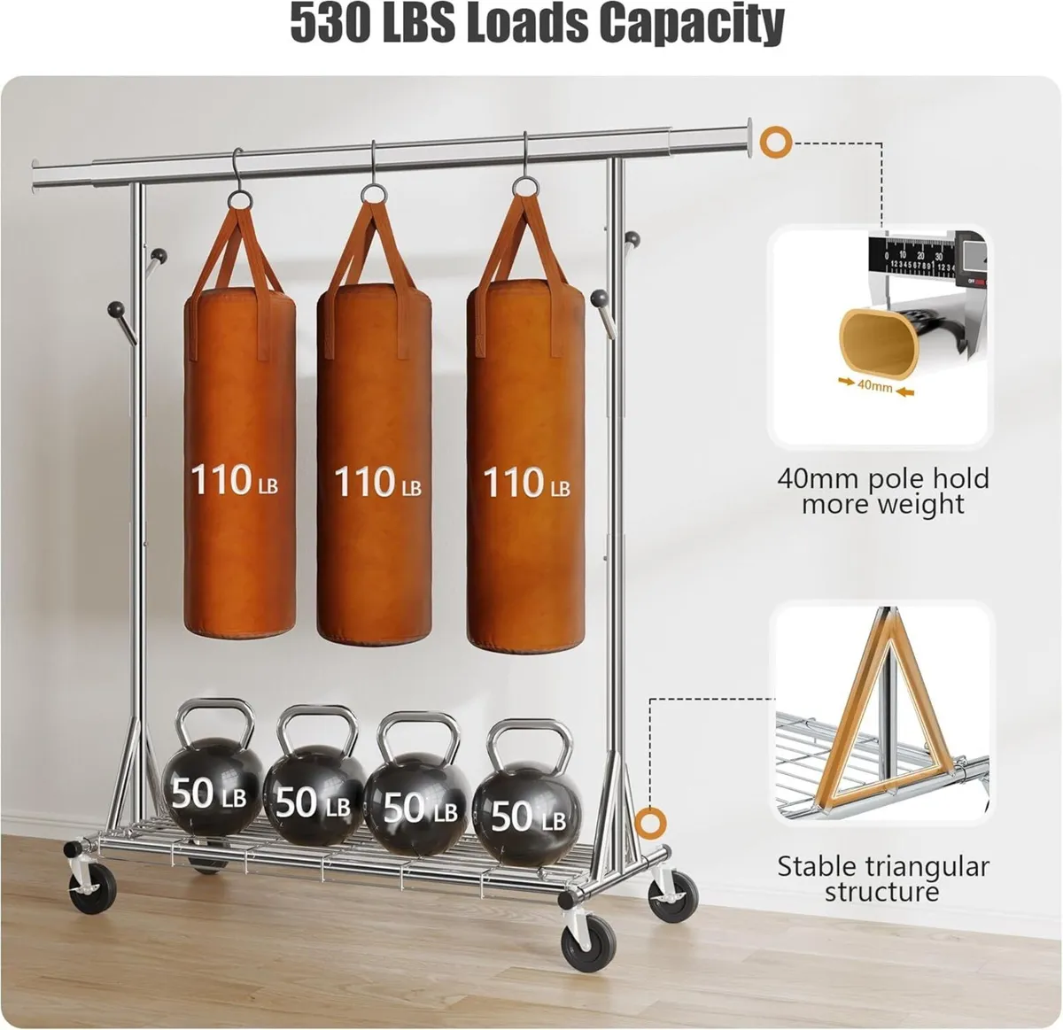 Heavy Duty Clothes Rack Load 530 lbs Metal - Image 4