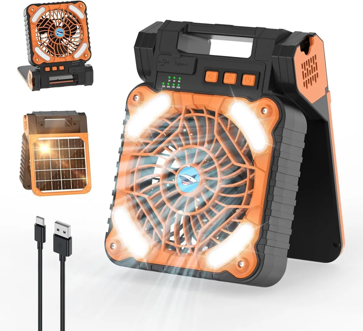 Camping Fan Portable Solar Tent with Light USB - Image 1