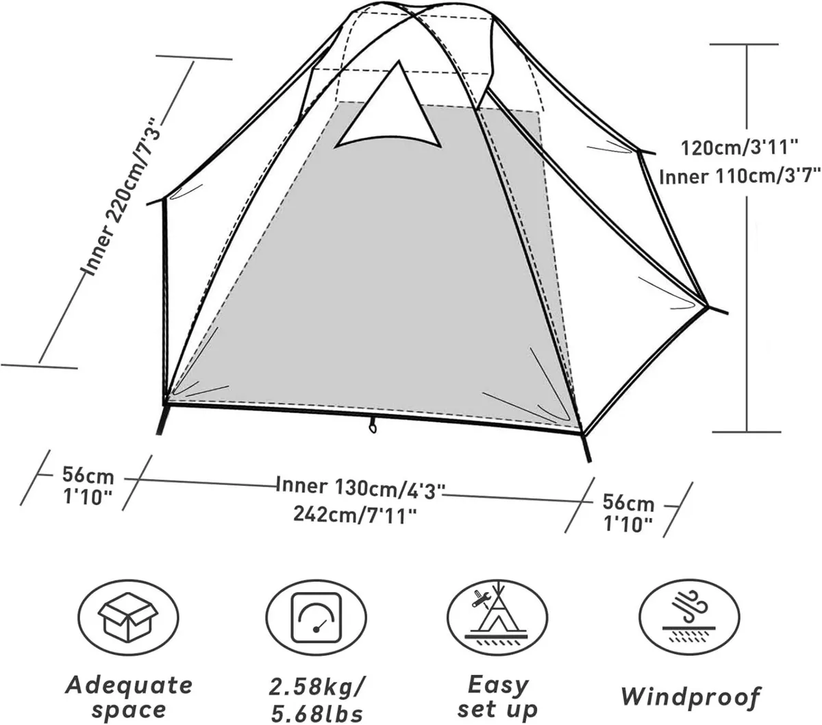 Tent 2-4 Man for Camping Easy Setup Lightweight - Image 2