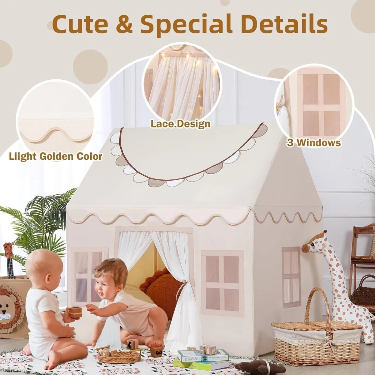 Play Tent with Lights Cloth Banners- Kids Indoor - Image 4