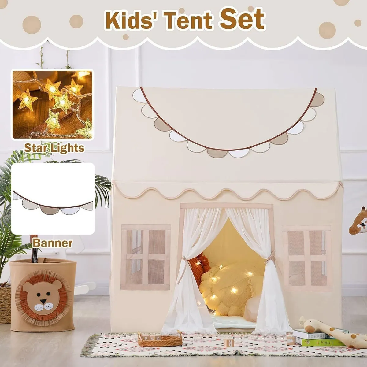 Play Tent with Lights Cloth Banners- Kids Indoor - Image 3