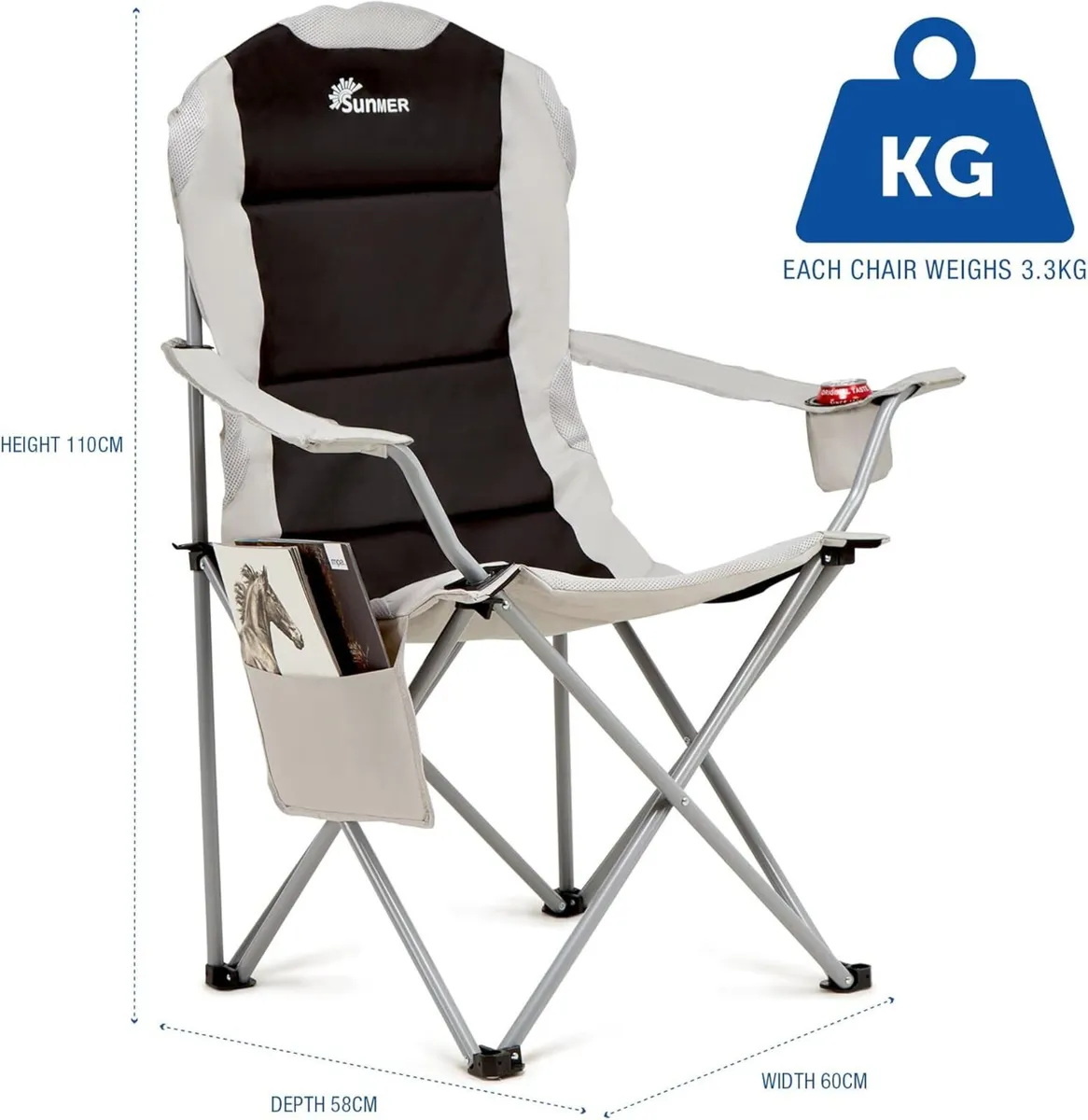 Padded Camping Chairs - Set of 2 Deluxe Folding - Image 2