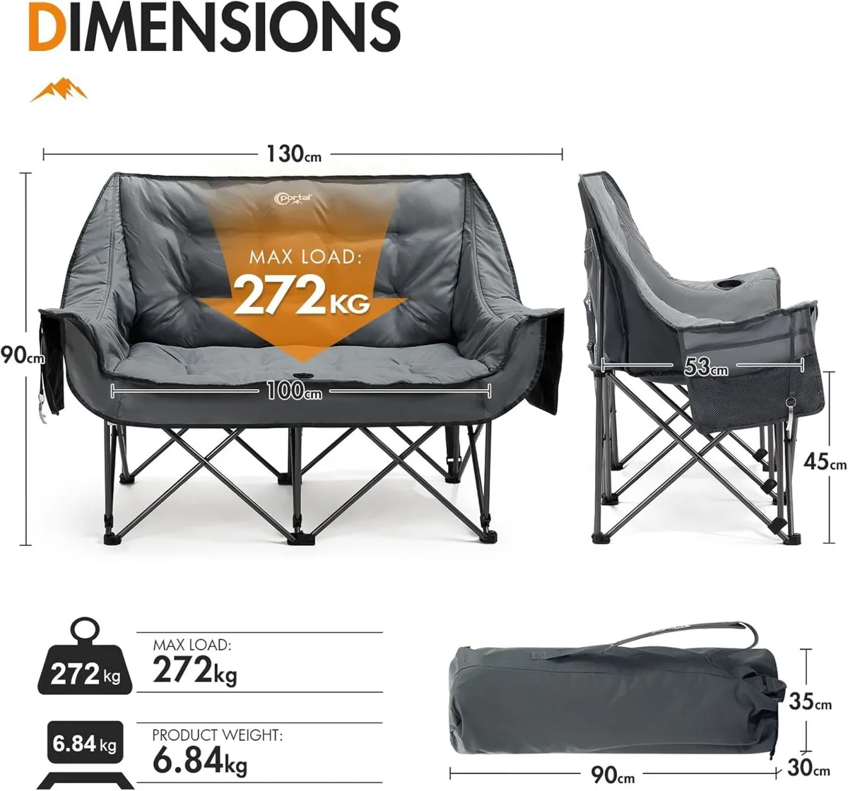 Double Padded Folding Camping Sofa for Adults - - Image 3