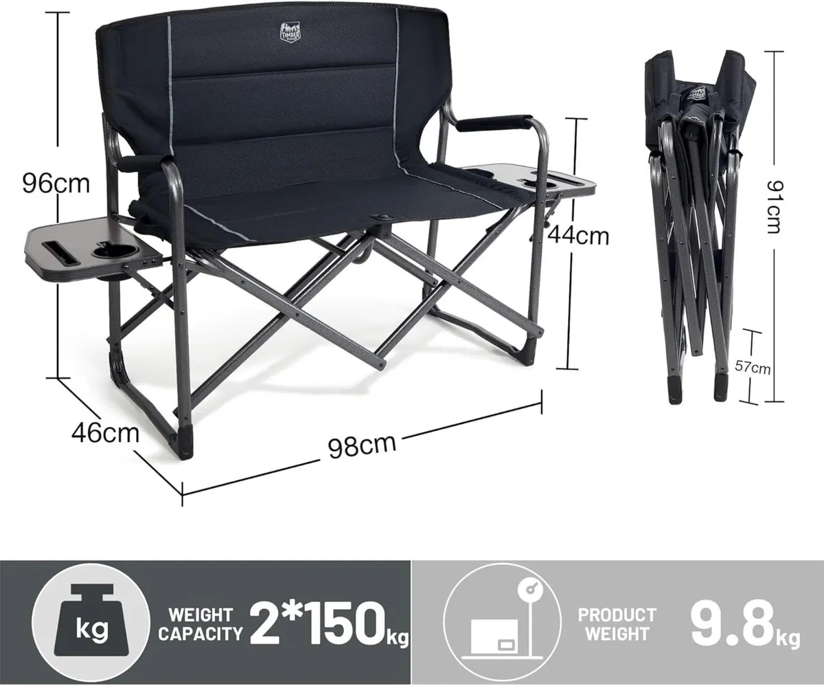 Double Camping Chair for Adults Oversized 300 kg - Image 3