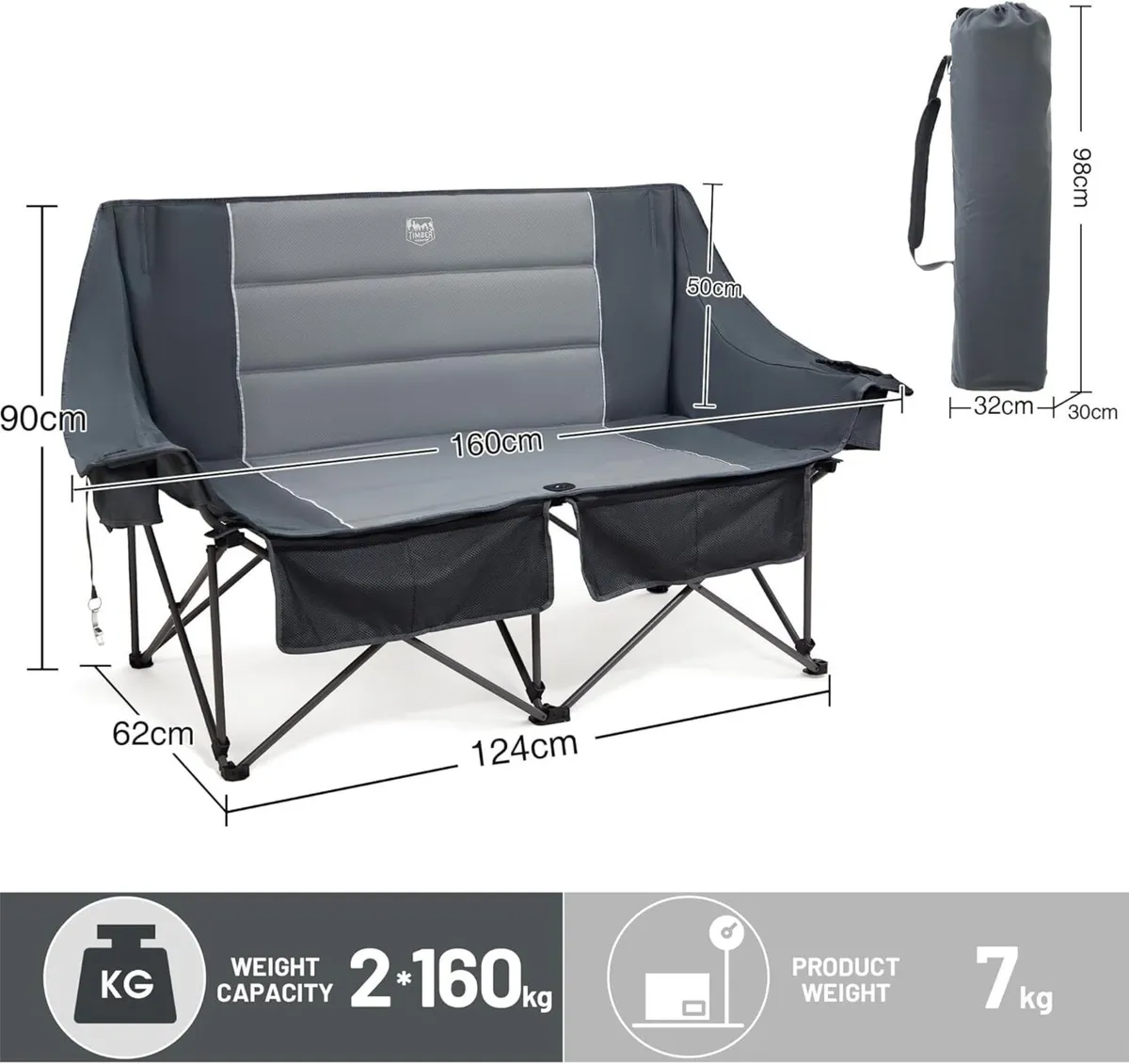 Double Camping Chair for Adults Folding Padded - Image 2