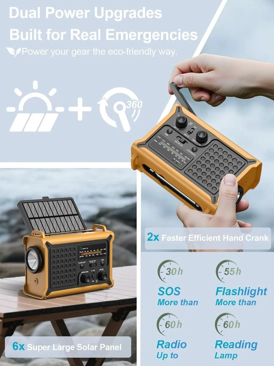 FM/AM Wind up Radio Solar Emergency Survival with - Image 2