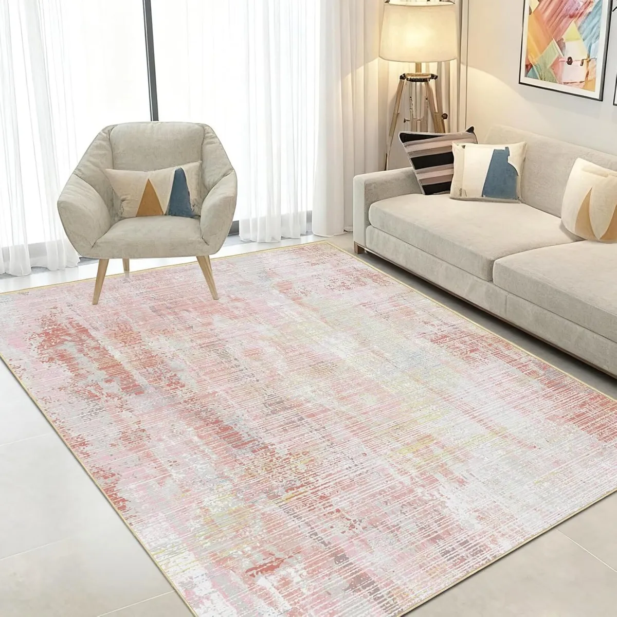 Pink Rugs Living Room 160x200cm Abstract Washable - Image 1