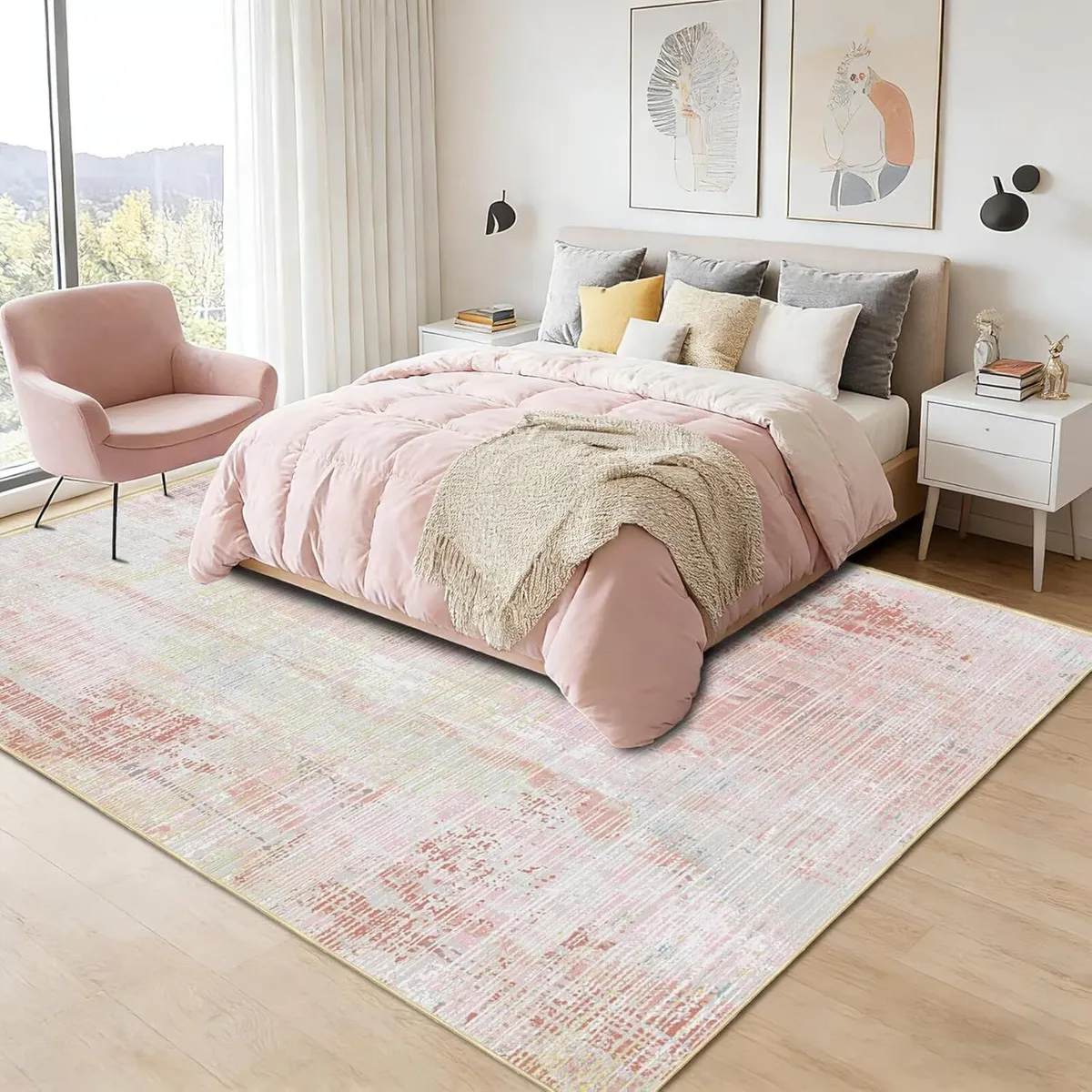Pink Rugs Living Room 160x200cm Abstract Washable - Image 2