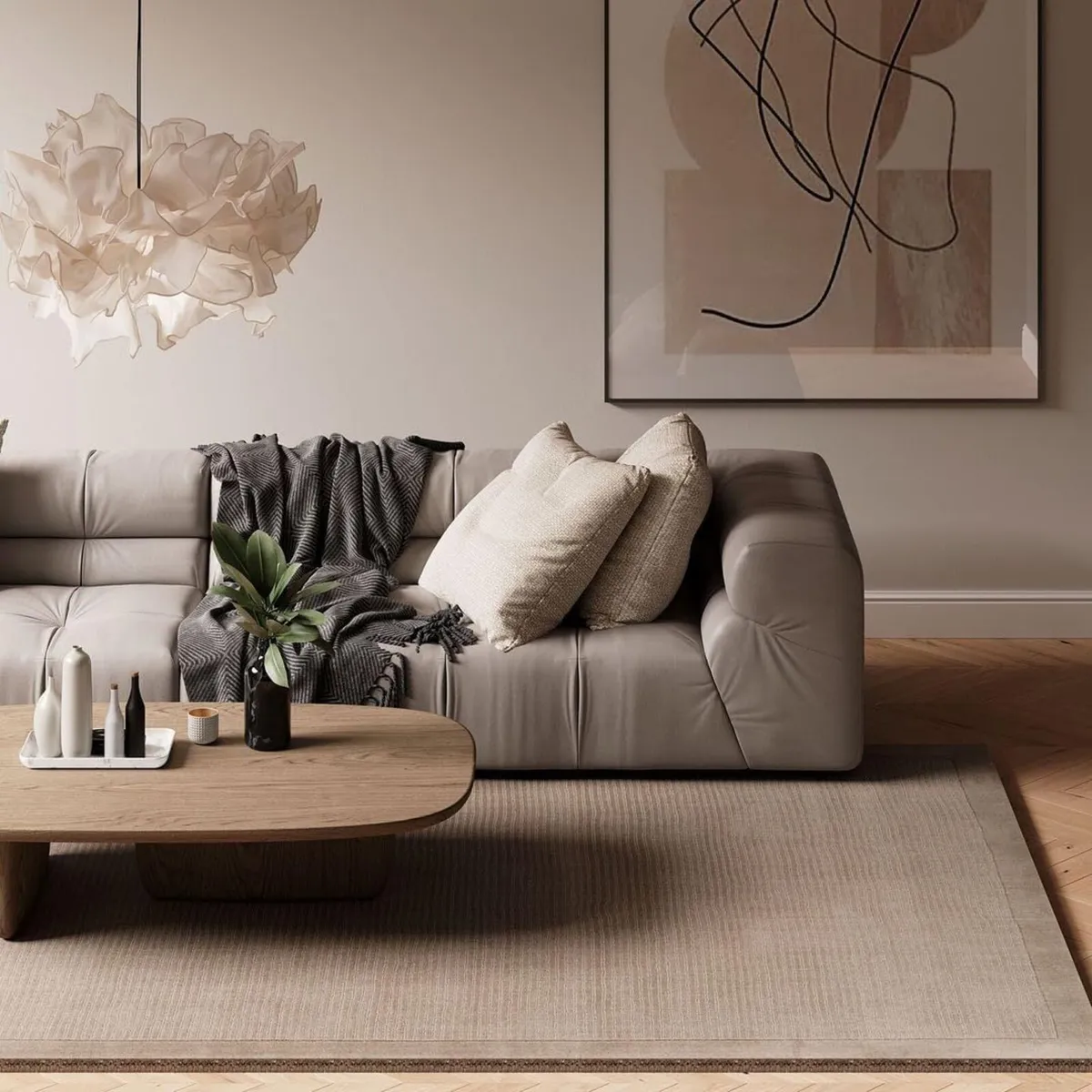 Neutral Rug 100% Wool Thick Scandi Cosy Living - Image 1