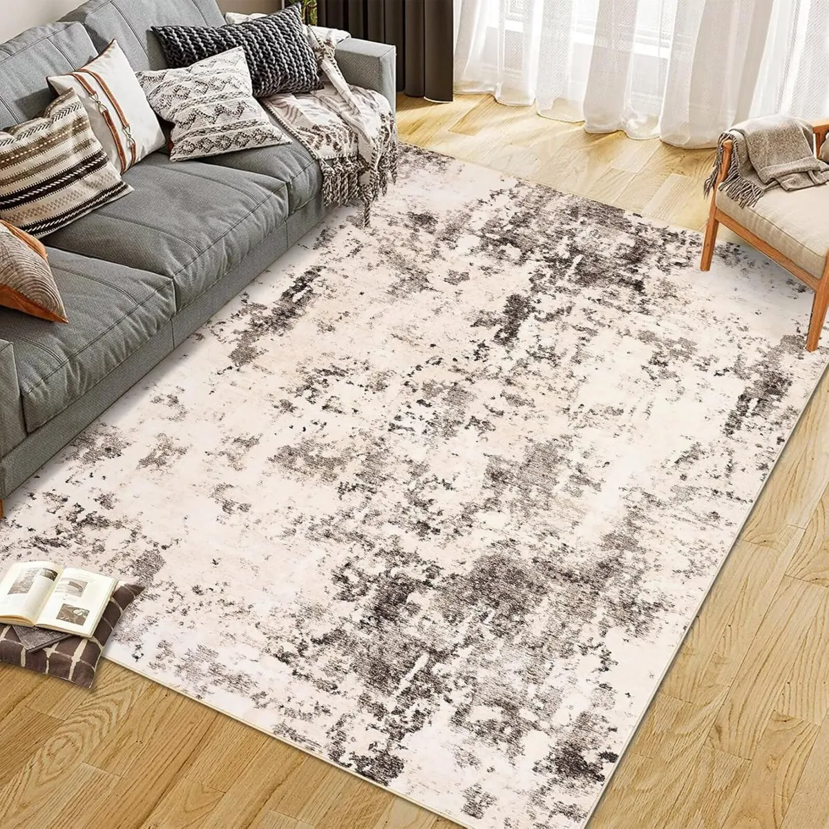 Abstract Blue/Brown Large Area Rugs for Living - Image 1