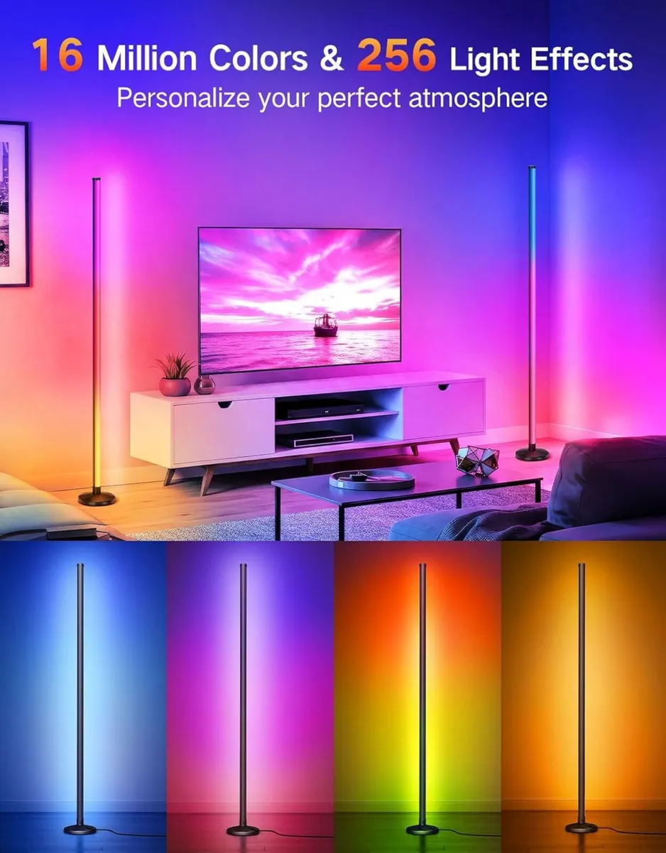 2 Pack LED Floor Lamp 24W RGBCW Corner with 256 - Image 2