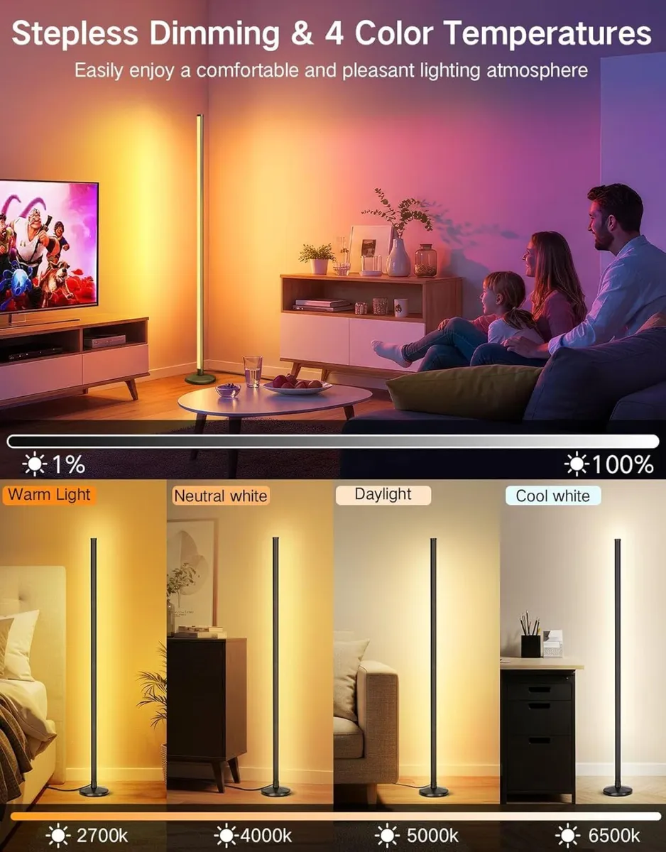 2 Pack LED Floor Lamp 24W RGBCW Corner with 256 - Image 3