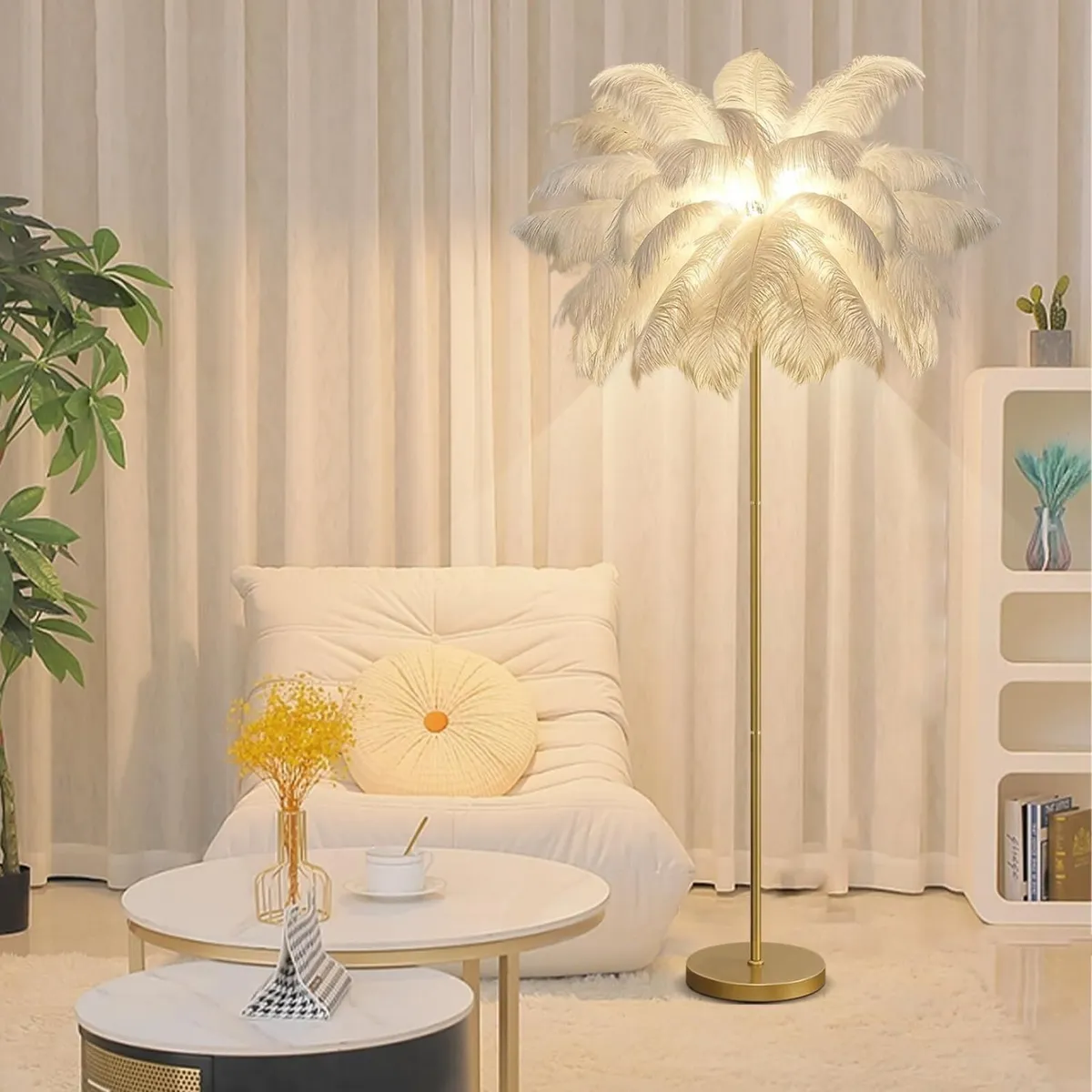 White Feather Floor Lamp Ostrich 3 Color Temperatu - Image 1