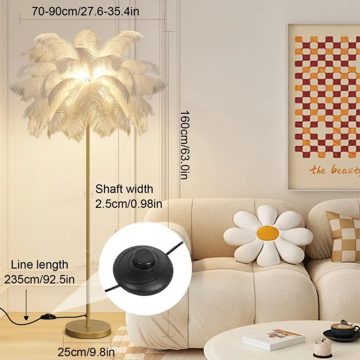 White Feather Floor Lamp Ostrich 3 Color Temperatu - Image 4