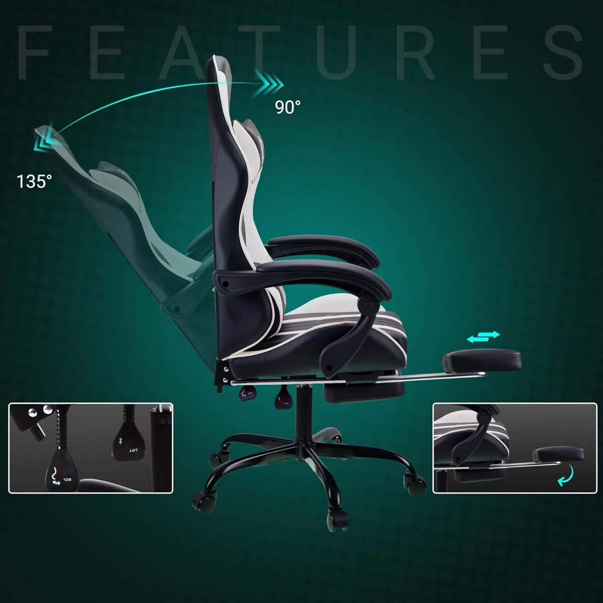 Gaming Chair with Footrest Lumbar Support - Image 3