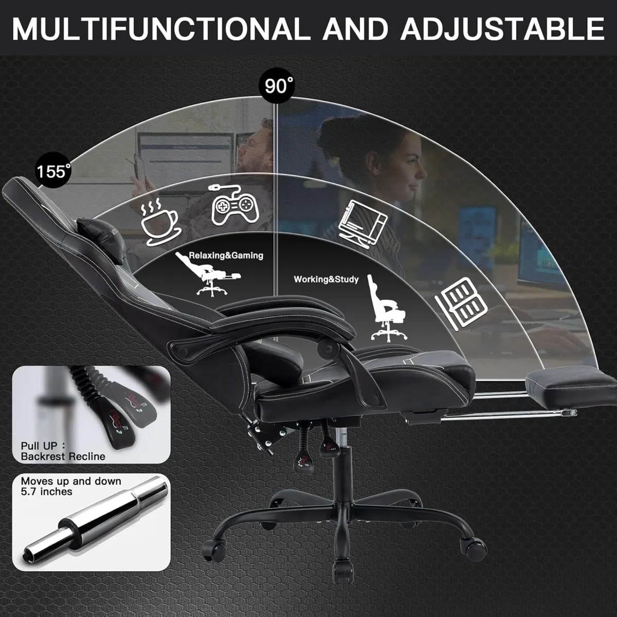 Gaming Chair Ergonomic Computer with Headrest and - Image 4