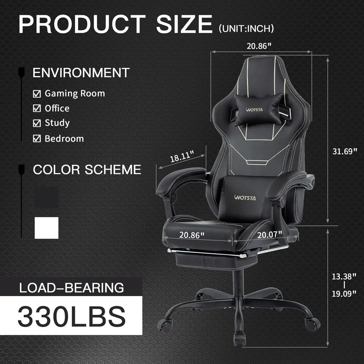 Gaming Chair Ergonomic Computer with Headrest and - Image 3