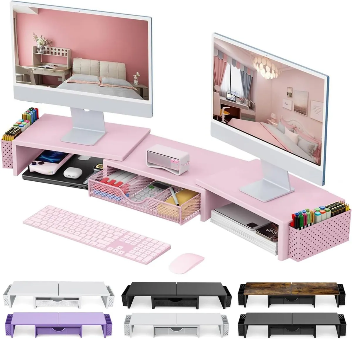 Dual Monitor Stand Riser Metal Desk Accessories - Image 1