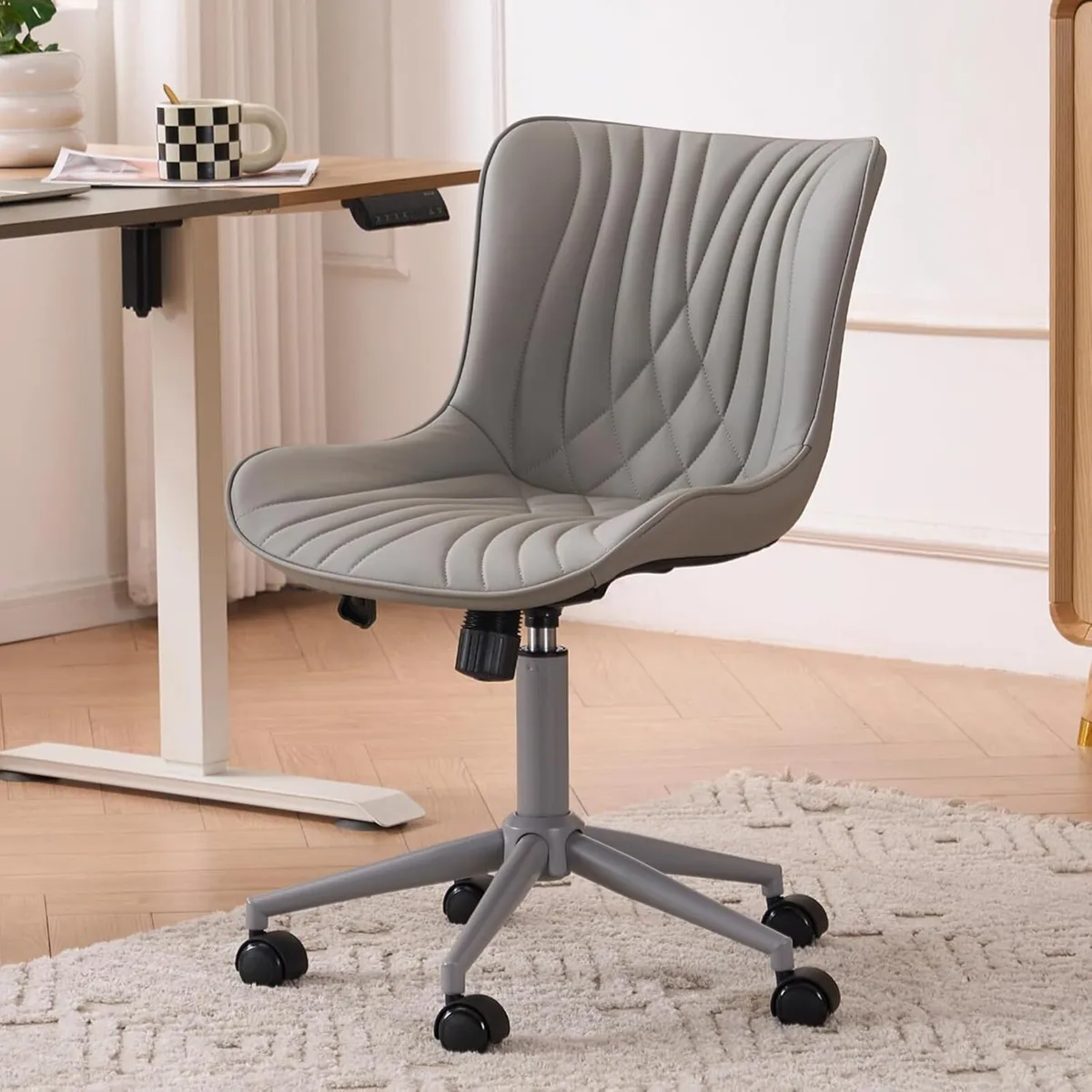 Office Chair Adjustable Ergonomic Desk Armless PU - Image 1