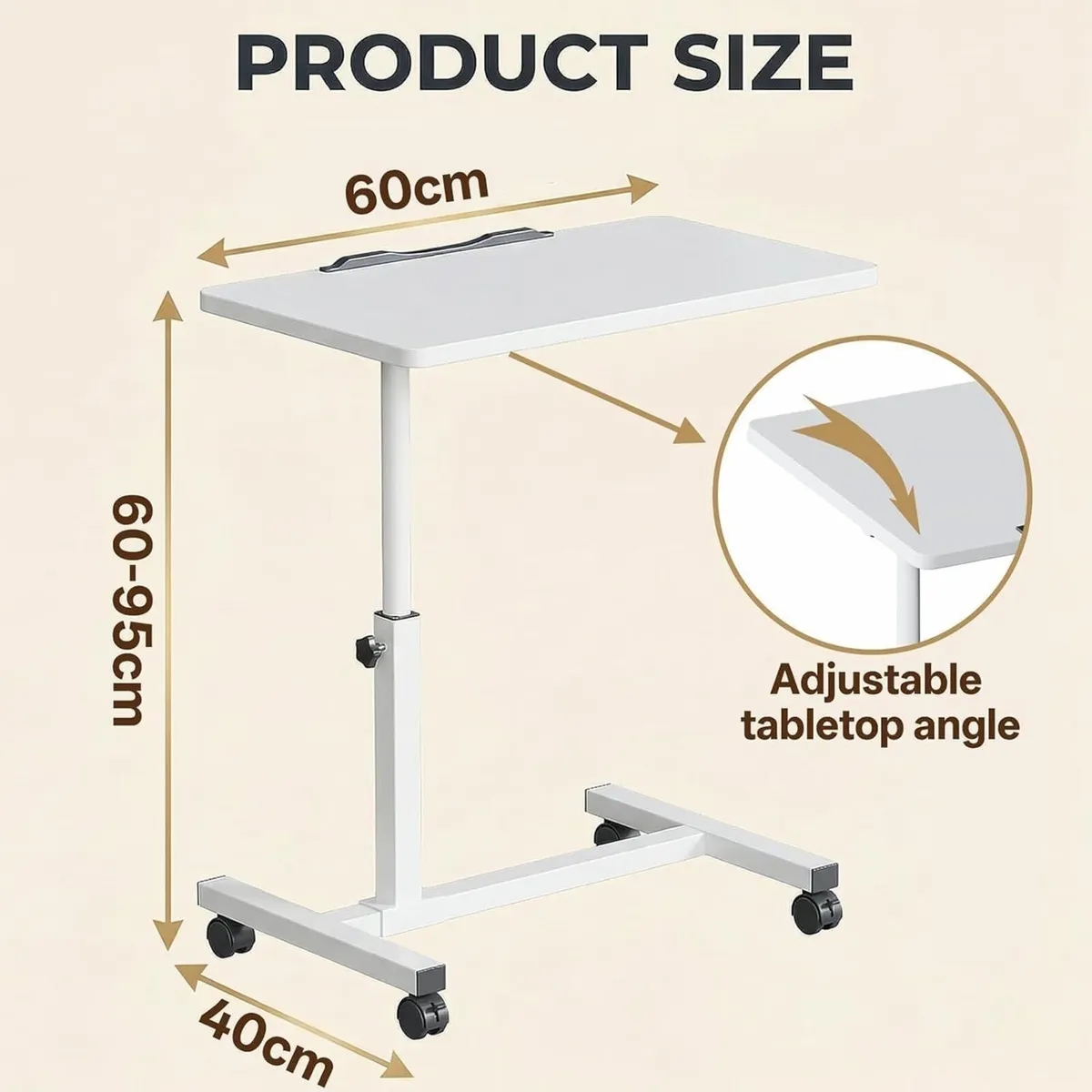 Adjustable Overbed Bedside Table Height 60-95 cm - Image 2