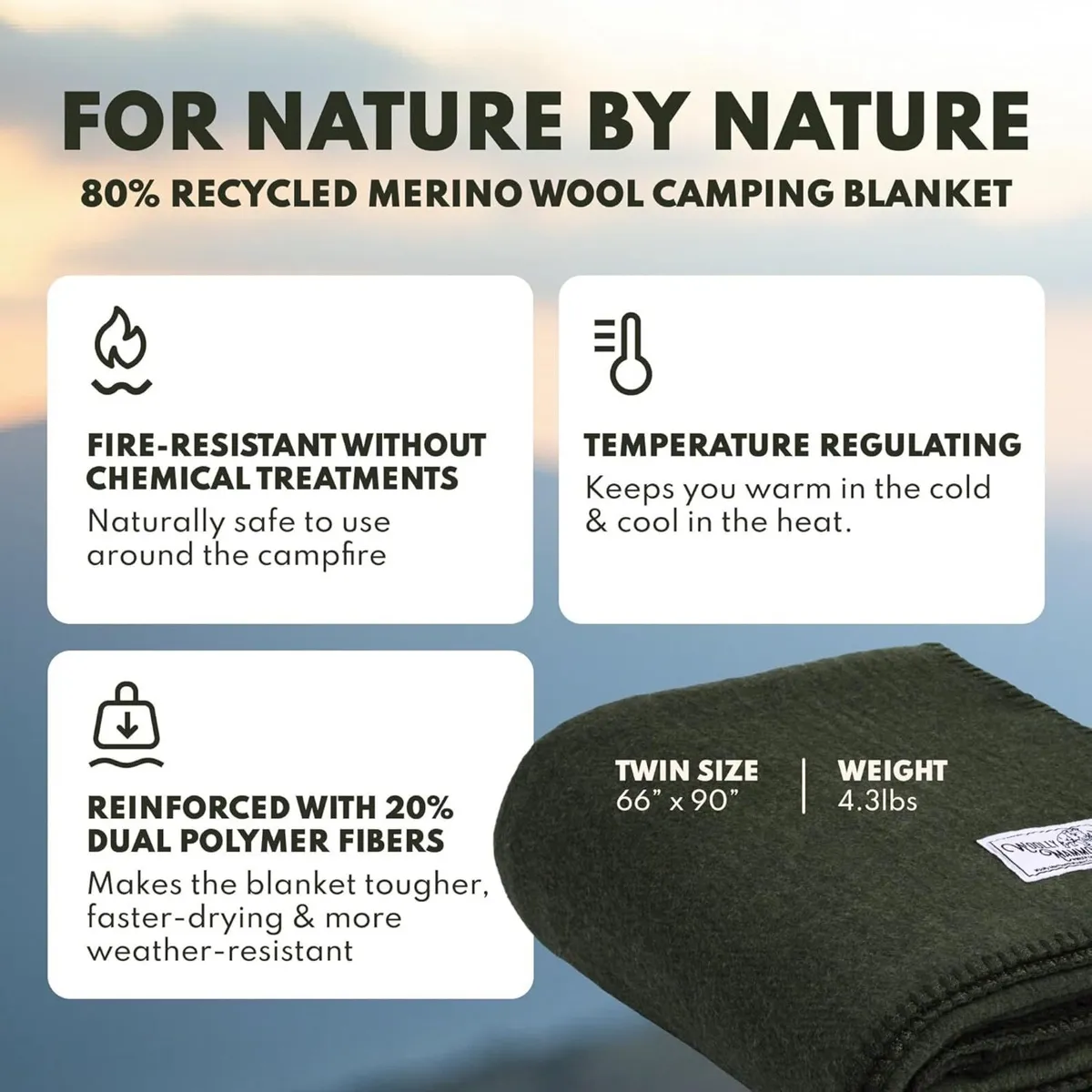 Camping Essentials Merino Wool Blanket - 66in x - Image 2
