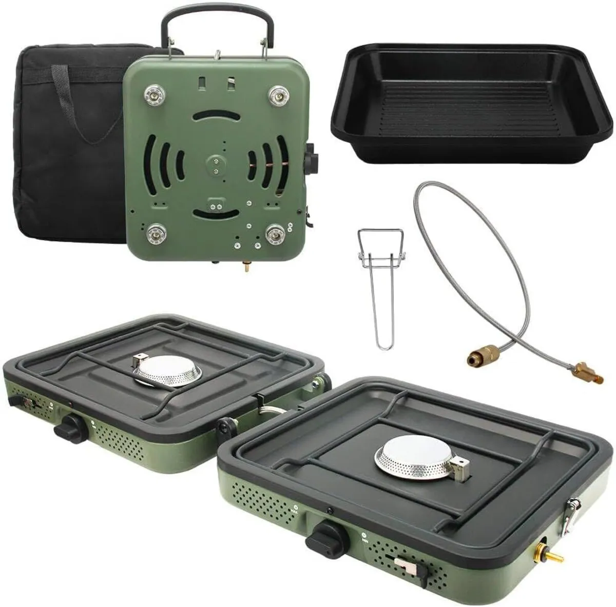 2 Burner Camping Stove with Griddle Pan Portable - Image 1