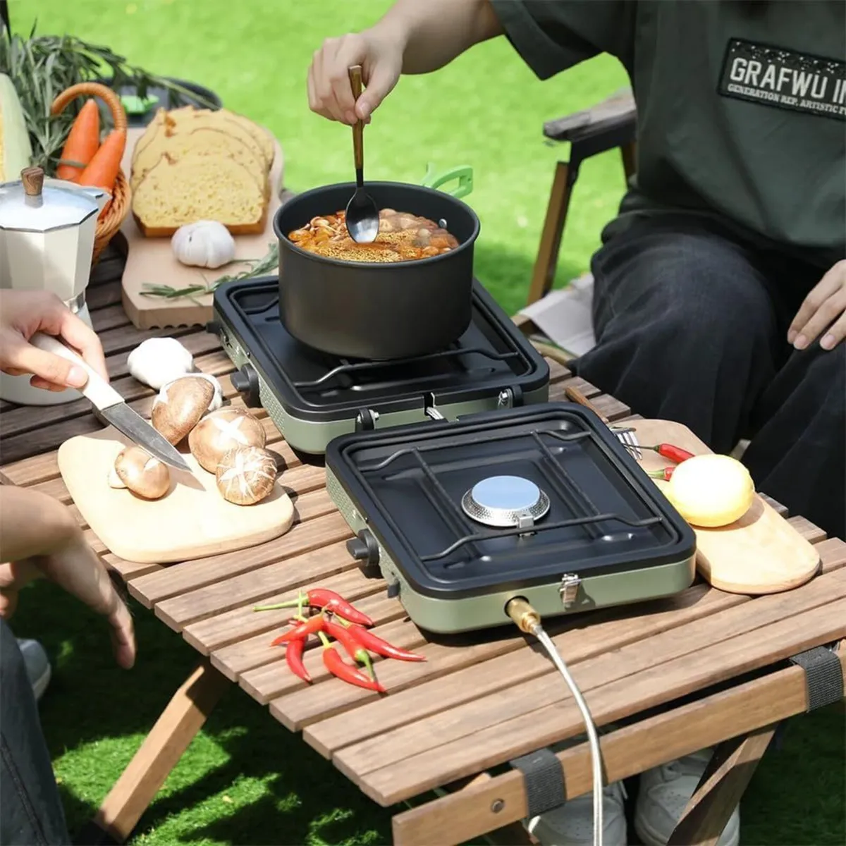 2 Burner Camping Stove with Griddle Pan Portable - Image 2
