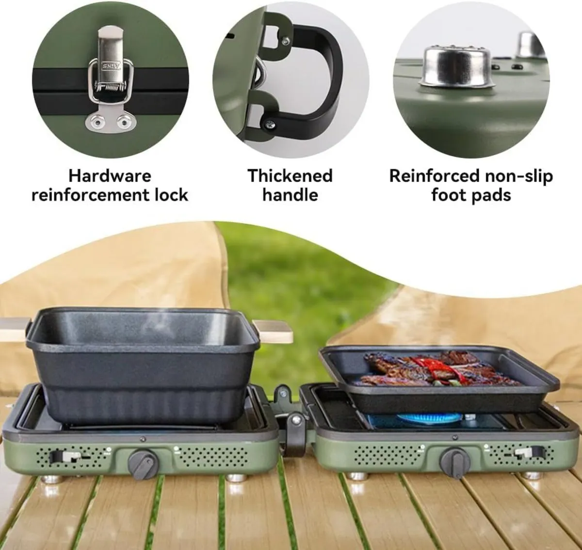 2 Burner Camping Stove with Griddle Pan Portable - Image 4